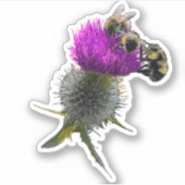 アザミの花シールの上のミツバチ シール (正面)