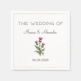 アザミの花 スコットランドの水彩画 結婚式パーティー スタンダードカクテルナプキン