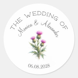 アザミの花 スコットランドの水彩画 結婚式パーティー ラウンドシール