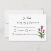 アザミの花 スコットランドの水彩結婚式RSVP 出欠カード (正面)