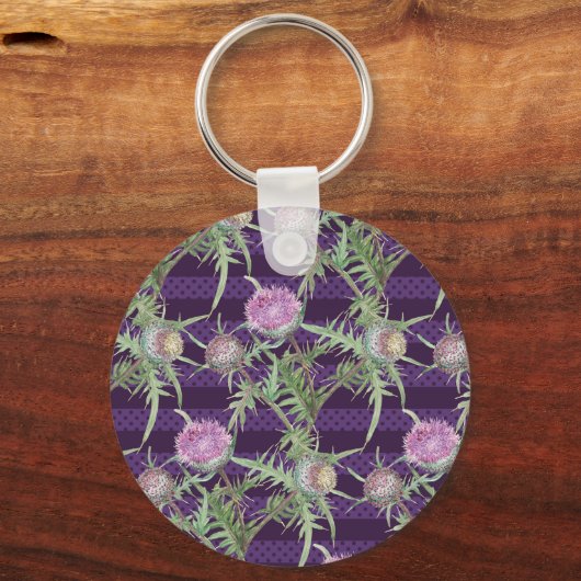 アザミ花の水彩模様 キーホルダー (正面)