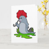 アザラシが傘をさす カード (黄色い花)