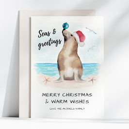 アザラシのサンタ 海からのクリスマス グリーティング コーストクリスマス シーズンカード