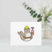 アザラシの板金工 ハンマーと帽子付き ポストカード (スタンド正面)