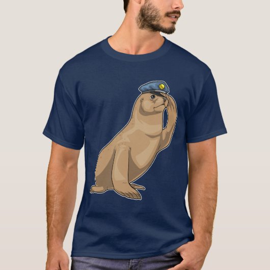 アザラシ刑事警察帽子警察 Tシャツ (正面)