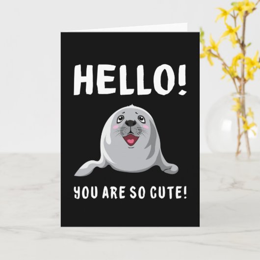 アザラシ海洋生物アニマルシールシーライオン恋人ギフトアイディア カード (黄色い花)