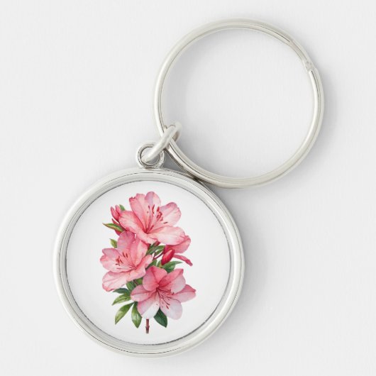 アザレアの花の水彩画 キーホルダー (正面)