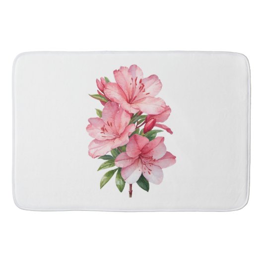 アザレアの花の水彩画 バスマット (正面)