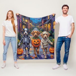 アザワク犬のハロウィン かぼちゃのお菓子入れ フリースブランケット