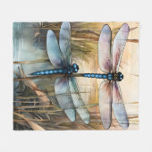 アシのトンボ二羽 フリースブランケット (正面(横))