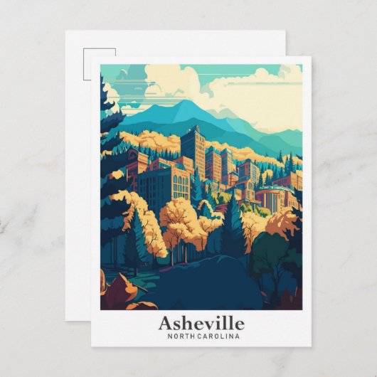 アシェヴィルノースカロライナ旅行アートヴィンテージ ポストカード (正面/裏面)