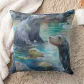 アシカが岩の上に座ってティール（緑がかった色） クッション (ブランケット)