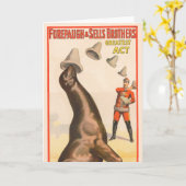 アシカが帽子を取るサーカスのポスター カード (黄色い花)