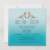 アシカのターコイズブルー モダン結婚式招待状 招待状 (正面)