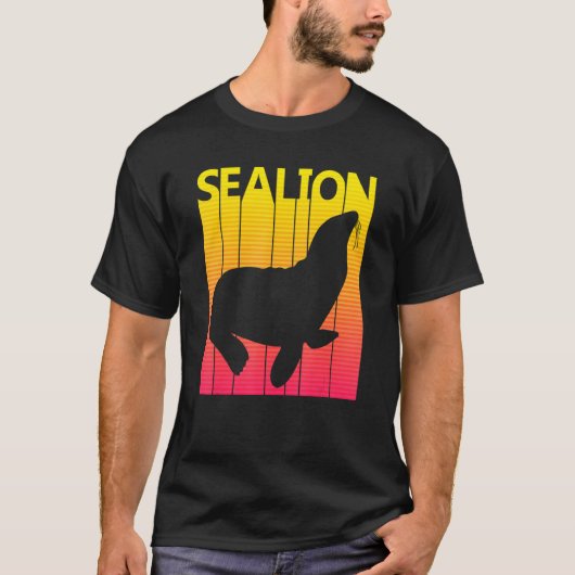 アシカの動物のレトロ Tシャツ (正面)