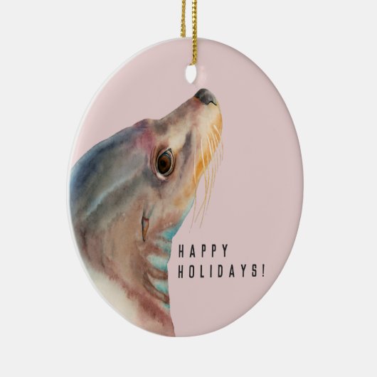 アシカの水彩画のイラストレーション|の幸せな休日 セラミックオーナメント (右)