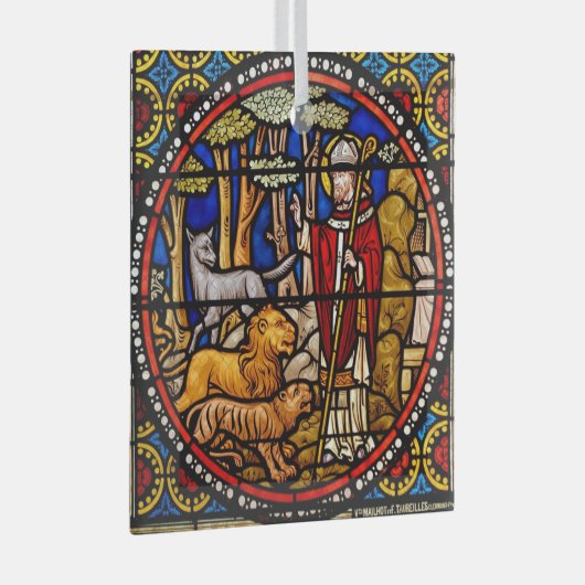 アシシクリスマスオーナメントライオンズの聖フランシス ガラスオーナメント (正面右)