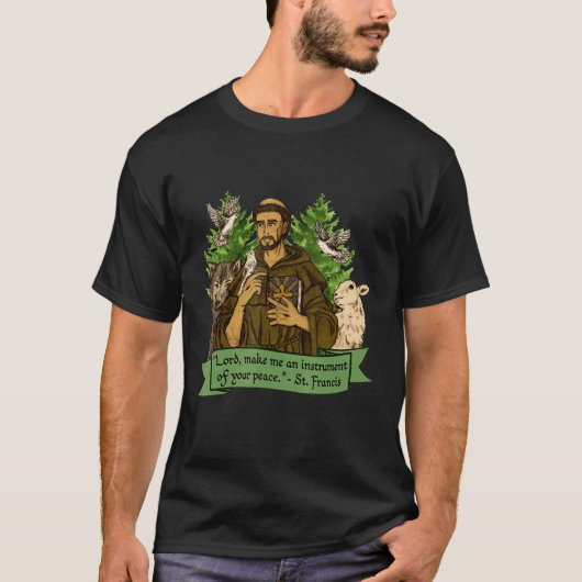 アシジの聖フランチェスコ 動物の守護聖人 カトリック Tシャツ (正面)