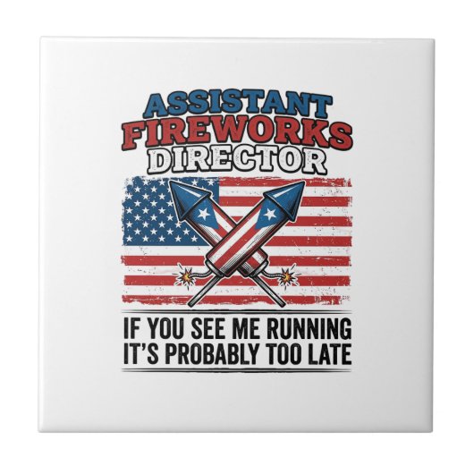 アシスタント花火師パロディTシャツ アメリカ国旗 タイル (正面)