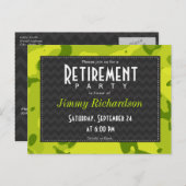 アシッドグリーン迷彩柄；退職パーティー招待状 インビテーションポストカード (正面/裏面)