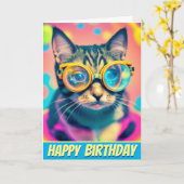 アシッドサイケデリックトリップキティ猫 カード (黄色い花)