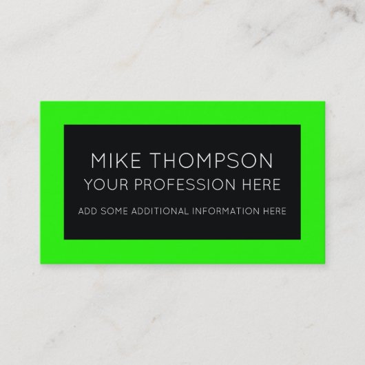 アシッドネオングリーンカラー&ブラックモダン。 名刺 (正面)