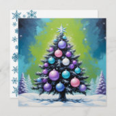 アシッドポップ・アートのグリーンバイオレットを使用したアートシントウェーブクリスマス シーズンカード (正面/裏面)