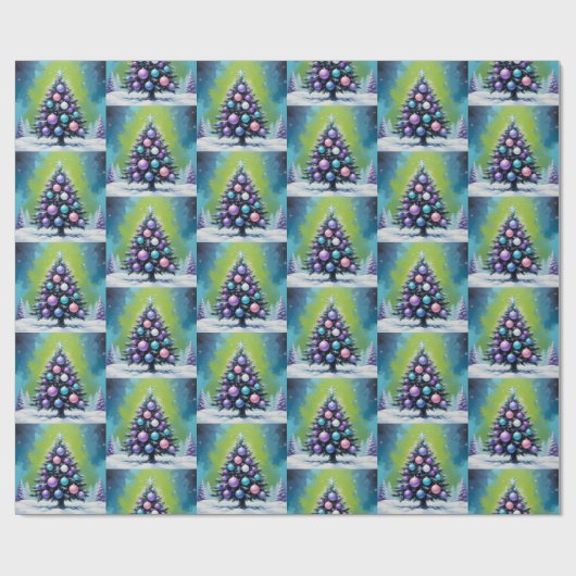 アシッドポップ・アートのグリーンバイオレットを使用したアートシントウェーブクリスマス ラッピングペーパー (フラット)