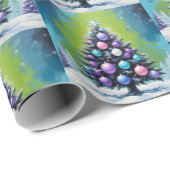 アシッドポップ・アートのグリーンバイオレットを使用したアートシントウェーブクリスマス ラッピングペーパー (ロールコーナー)