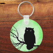 アシッド・グリーン・ウォーター・カラー・ムーンを持つ怖いヴィンテージ・フクロウ キーホルダー (裏面)