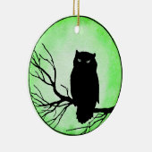 アシッド・グリーン・ウォーター・カラー・ムーンを持つ怖いヴィンテージ・フクロウ セラミックオーナメント (右)