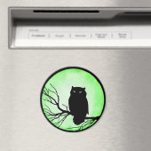 アシッド・グリーン・ウォーター・カラー・ムーンを持つ怖いヴィンテージ・フクロウ マグネット (インサイチュ (食洗機))