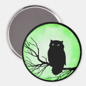 アシッド・グリーン・ウォーター・カラー・ムーンを持つ怖いヴィンテージ・フクロウ マグネット (正面/裏面)