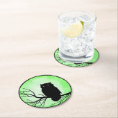 アシッド・グリーン・ウォーター・カラー・ムーンを持つ怖いヴィンテージ・フクロウ ラウンドペーパーコースター (インサイチュ)