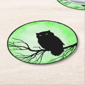 アシッド・グリーン・ウォーター・カラー・ムーンを持つ怖いヴィンテージ・フクロウ ラウンドペーパーコースター (アングル)