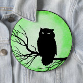 アシッド・グリーン・ウォーター・カラー・ムーンを持つ怖いヴィンテージ・フクロウ 缶バッジ (インサイチュ)