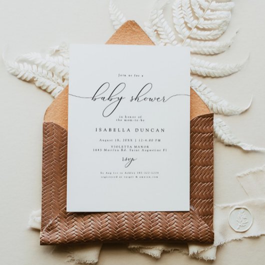 アシャー モダンエレガント カリグラフィー ベビーシャワー 招待状