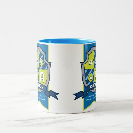 アシュトン・ナイトは赤いブルーの名前を盾にAマグカップを意味する ツートーンマグカップ (中央)