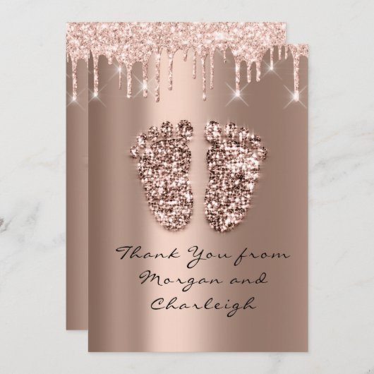 アシュリー感謝していベビーシャワー足バラドリップスボーイガール 招待状 (正面/裏面)