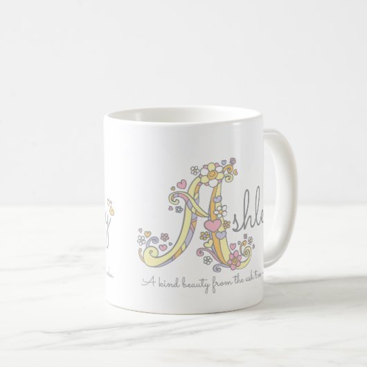 アシュリー文字モノグラムマグを意味する名前 コーヒーマグカップ (正面右)