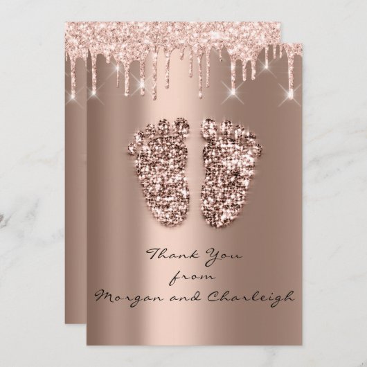 アシュリ感謝していー1赤ちゃんシャワー足バラドリップスボーイガール 招待状 (正面/裏面)