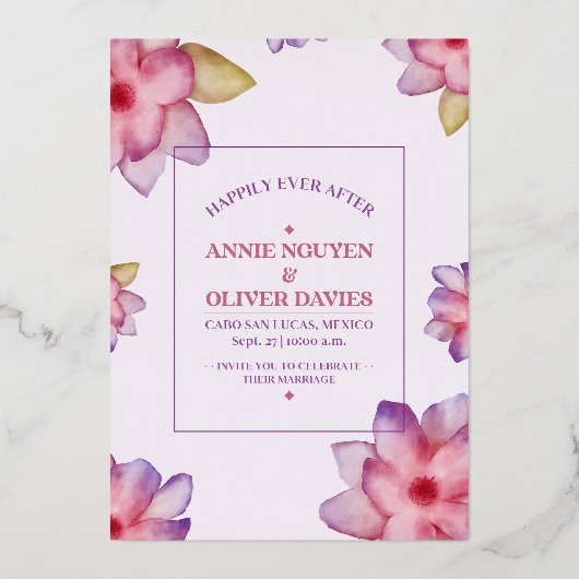 アシンプルフローラ結婚式招待状 箔招待状 (正面)