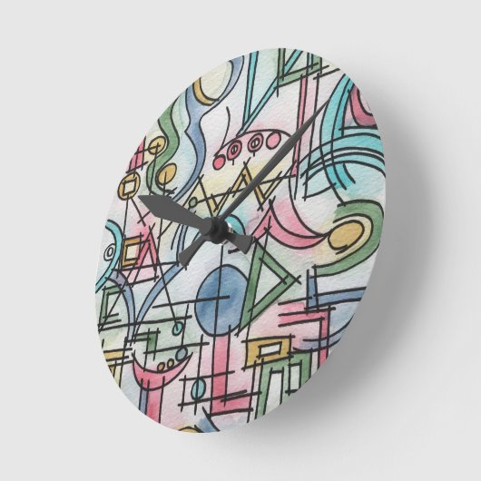 アシンメトリモダンーバウハウスジオメトリウォーターカラーアート ラウンド壁時計 (傾斜)