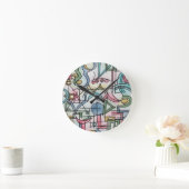 アシンメトリモダンーバウハウスジオメトリウォーターカラーアート ラウンド壁時計 (ホーム)