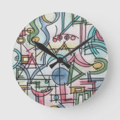 アシンメトリモダンーバウハウスジオメトリウォーターカラーアート ラウンド壁時計 (正面)