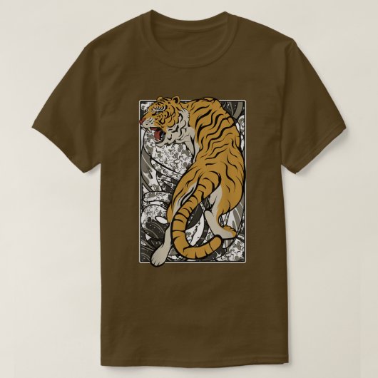 アシ日本のと戦うタイガーサムライウォリアー動物 Tシャツ (デザイン正面)