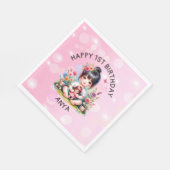 アジかわいらしアパーソナライズされた・ガール・アンド・ドール誕生日 スタンダードランチョンナプキン (角)