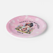 アジかわいらしアパーソナライズされた・ガール・アンド・ドール誕生日 ペーパープレート (アングル)