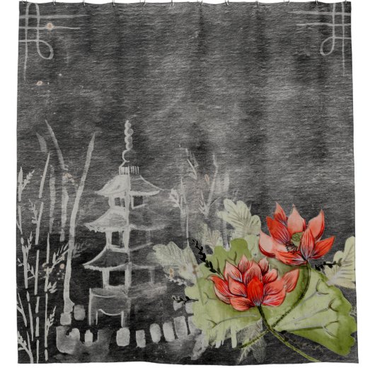 アジかわいらしア花ヴィンテージシャワーカーテン シャワーカーテン (正面)