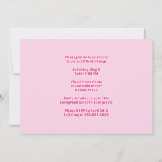 アジかわいらしア・チアリーカスタムダー誕生日パーティー 招待状 (裏面)